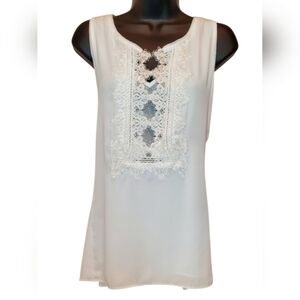 White House Black Market Sleeveless Embroidered Lace Detail Top In Ivory Size M